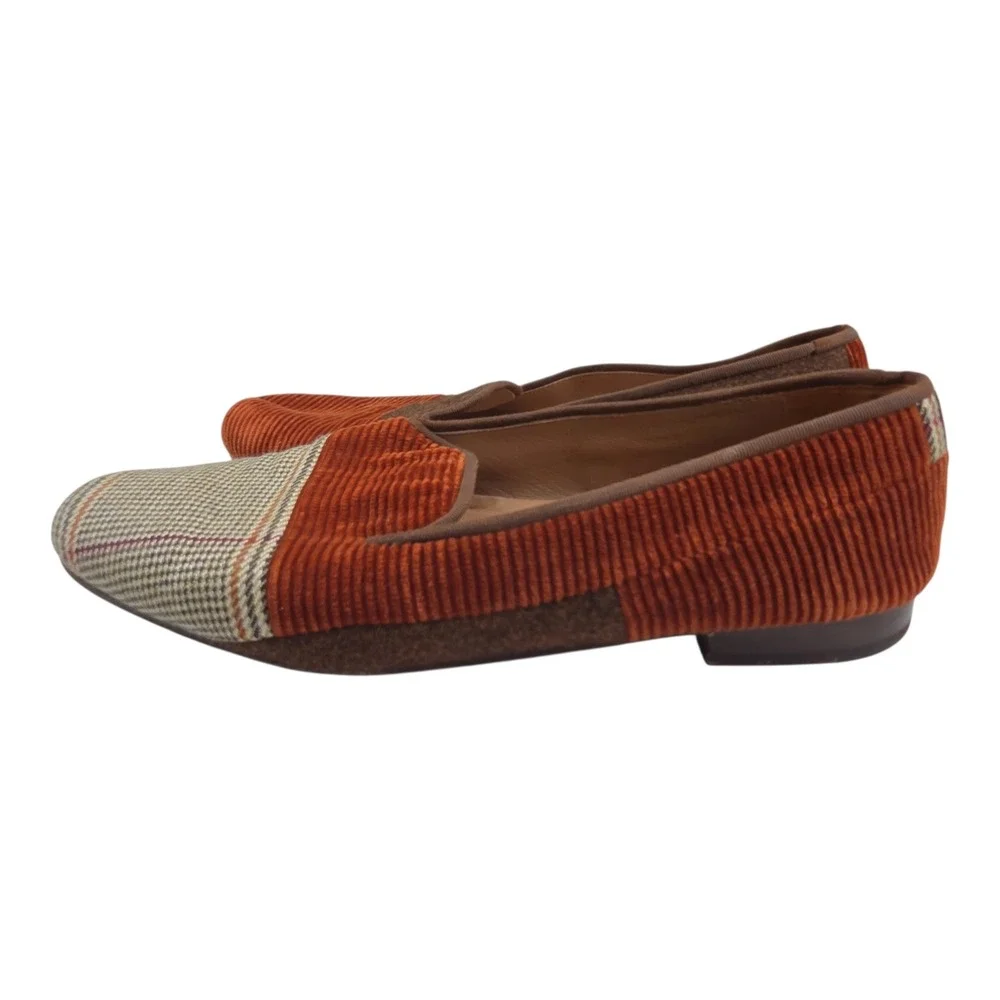 RARE Stubbs & Wootton Mismatched Patchwork Smoking Loafers 11 Brown Houndstooth